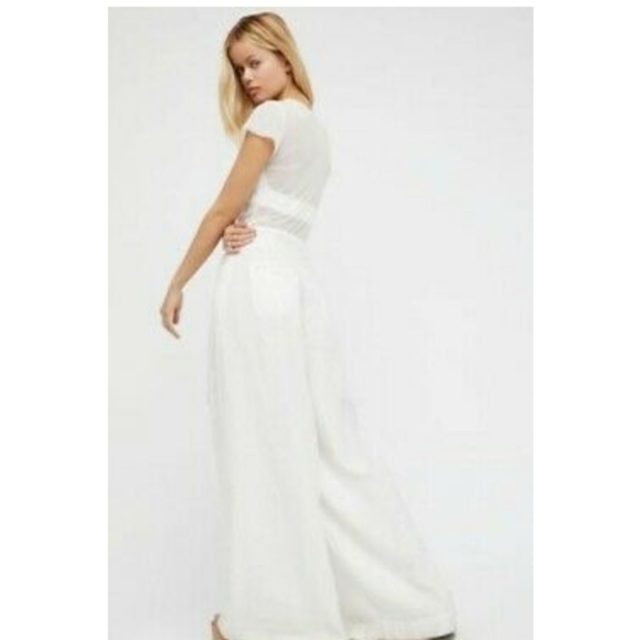Free People X-Wide Leg White Linen $128  size 0 - Picture 5 of 7